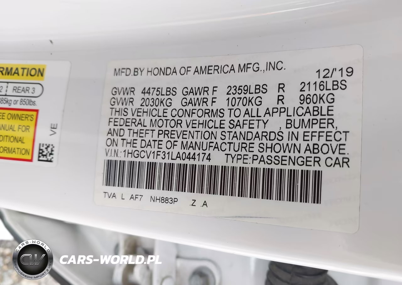 2020 Honda Accord Sport VIN:1HGCV1F31LA044174 - 9