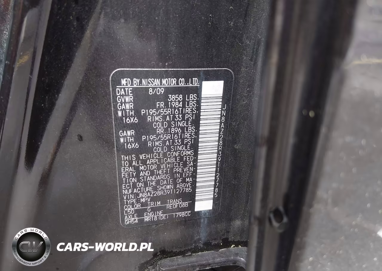 2009 Nissan Cube 1.8Sl VIN:JN8AZ28R39T127785 - 9