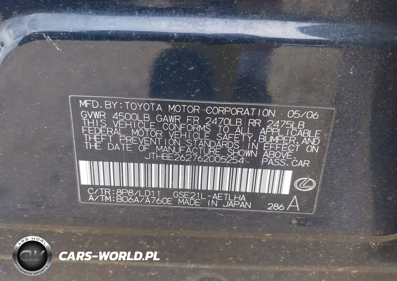 2006 Lexus Is 350 VIN:JTHBE262762005254 - 9