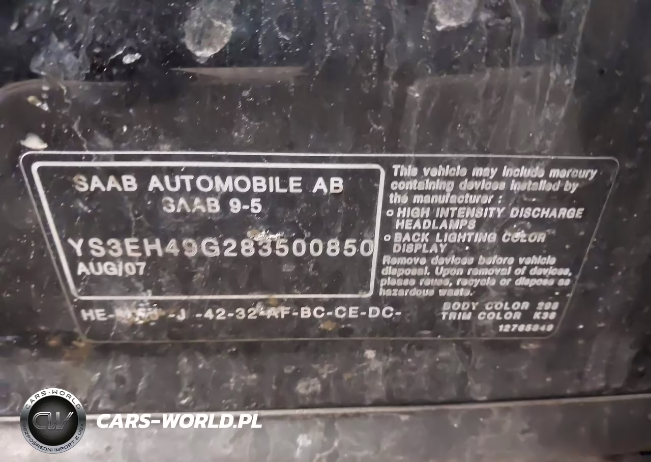 2008 Saab 9-5 Aero VIN:YS3EH49G283500850 - 9