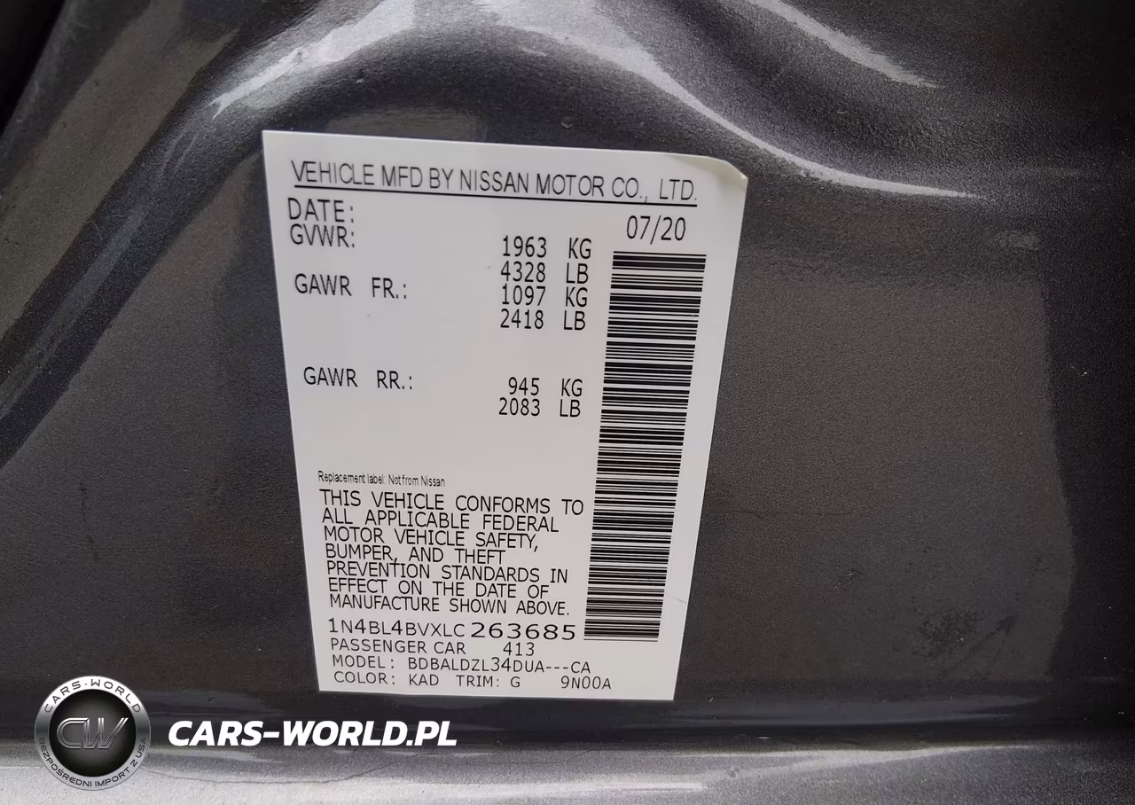 2020 Nissan Altima S Fwd VIN:1N4BL4BVXLC263685 - 9