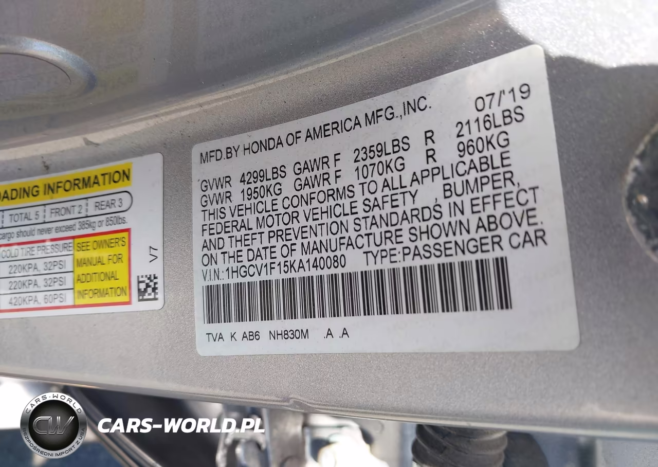 2019 Honda Accord Lx VIN:1HGCV1F15KA140080 - 9