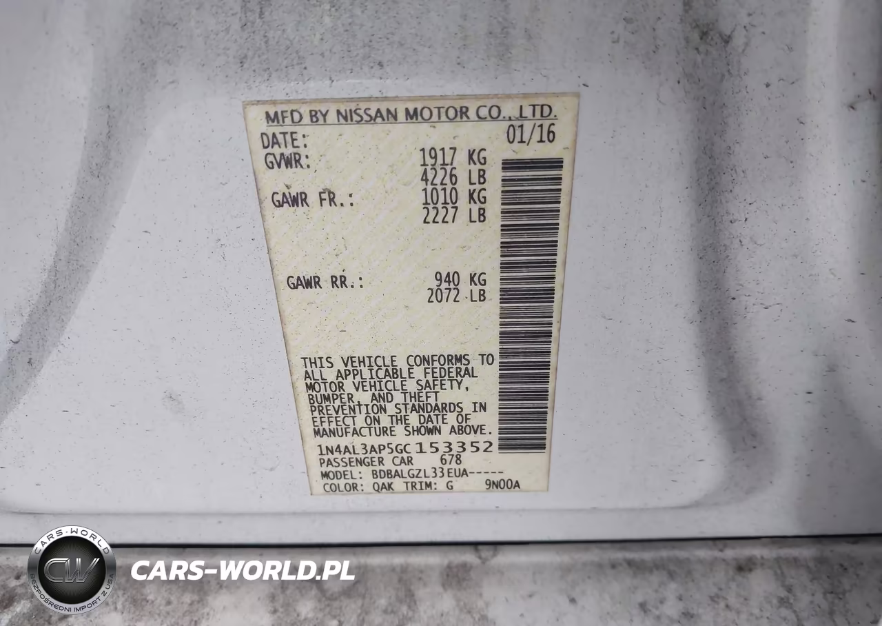 2016 Nissan Altima 2.5-2.5 S-2.5 Sl-2.5 Sr-2.5 Sv VIN:1N4AL3AP5GC153352 - 9