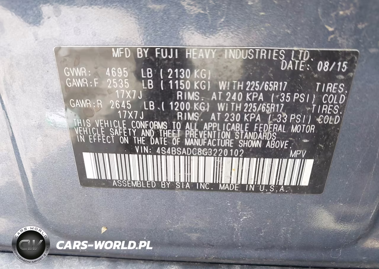 2016 Subaru Outback 2.5I Premium VIN:4S4BSADC8G3220102 - 9