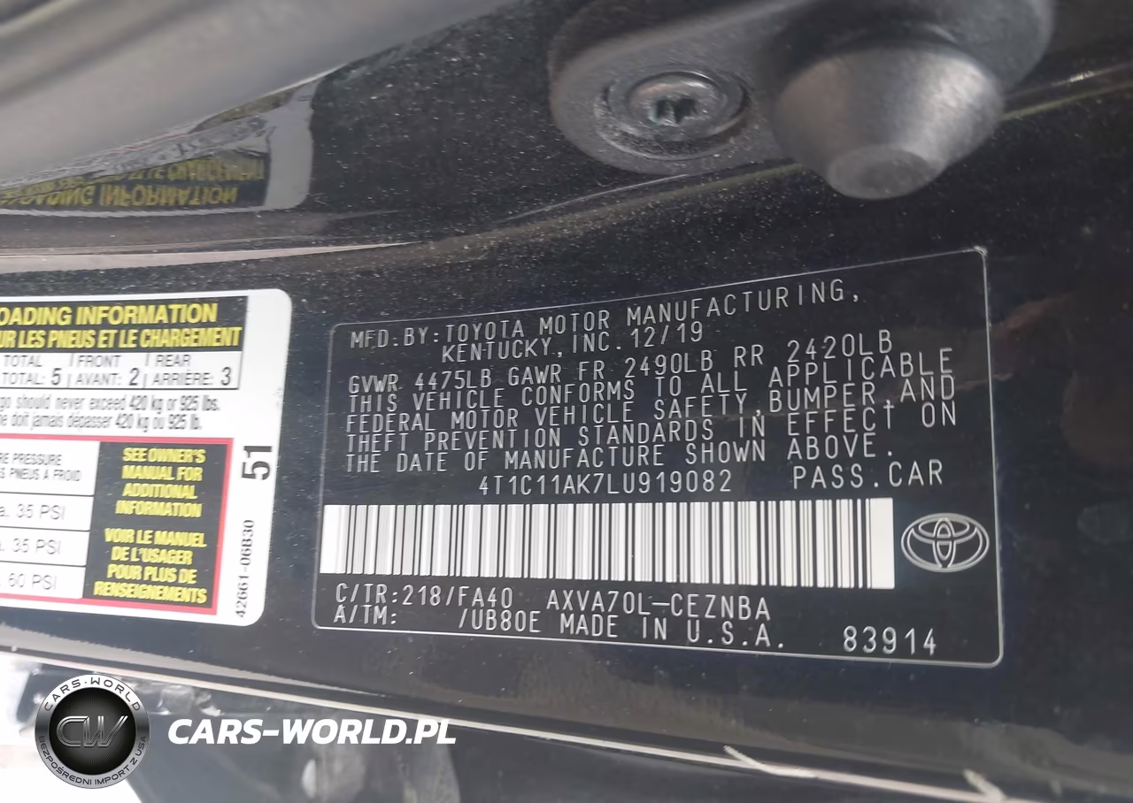 2020 Toyota Camry Le VIN:4T1C11AK7LU919082 - 9