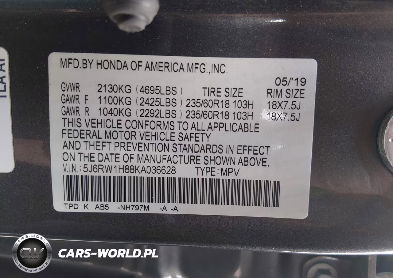2019 Honda Cr-V Ex-L VIN:5J6RW1H88KA036628 - 9