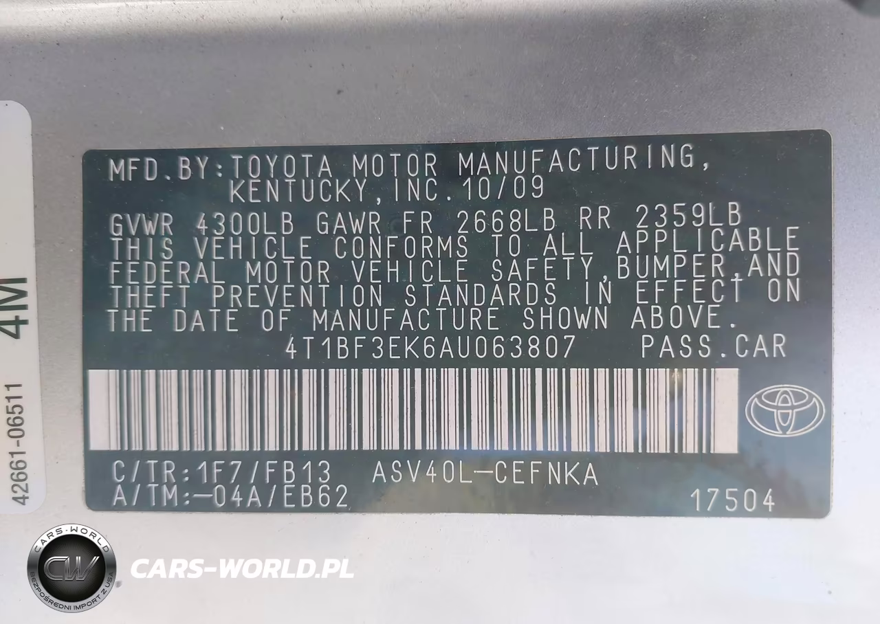 2010 Toyota Camry Se-Le-Xle VIN:4T1BF3EK6AU063807 - 9