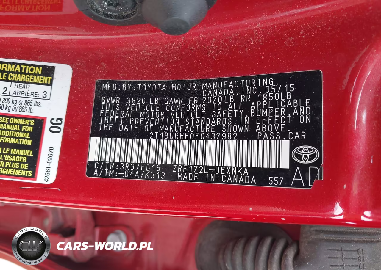 2015 Toyota Corolla Le VIN:2T1BURHE0FC437982 - 9