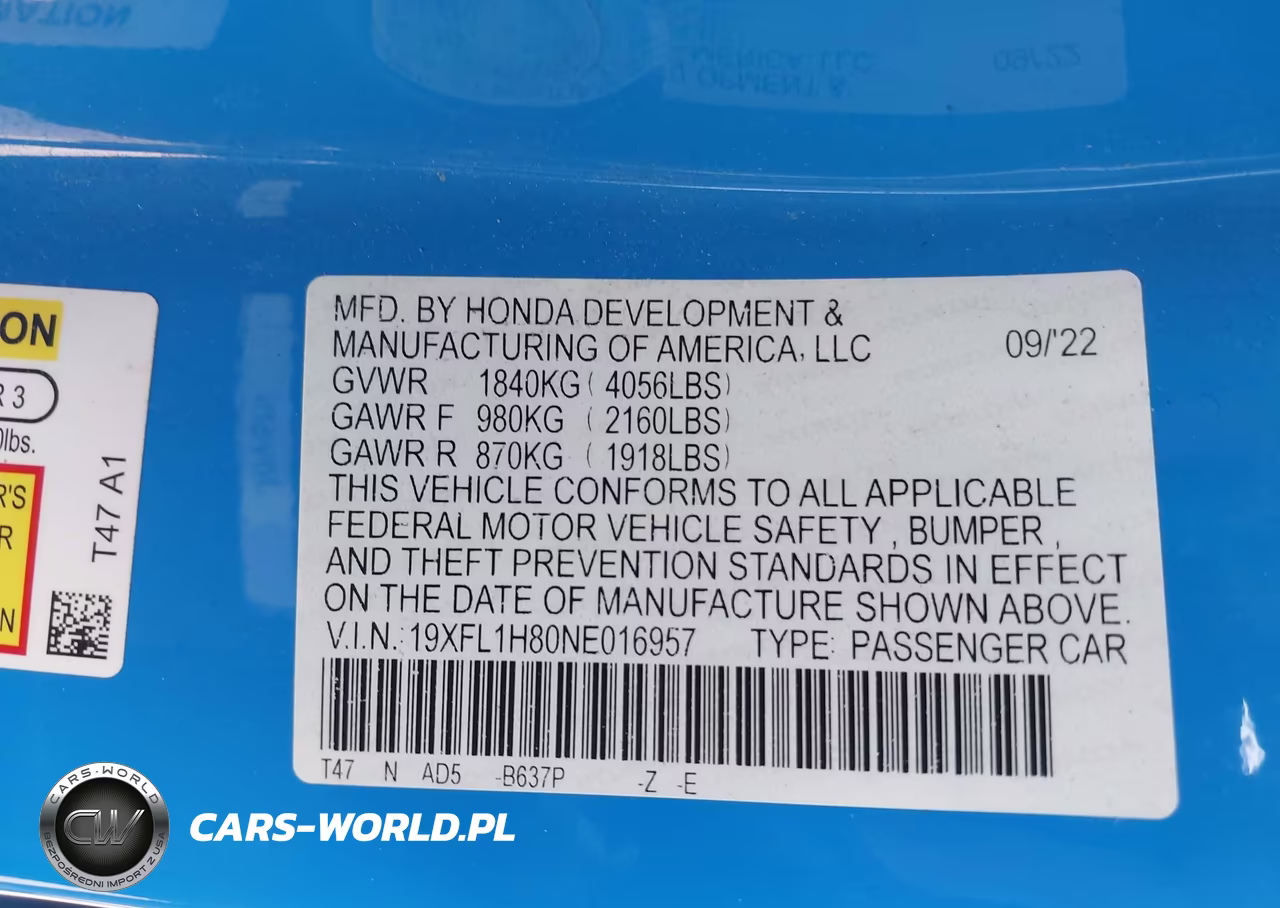 2022 Honda Civic Sport Touring VIN:19XFL1H80NE016957 - 9