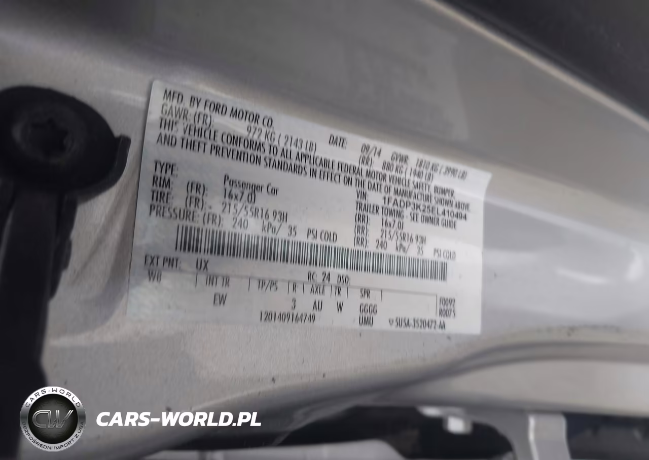 FORD FOCUS VIN:1FADP3K25EL410494 - 9