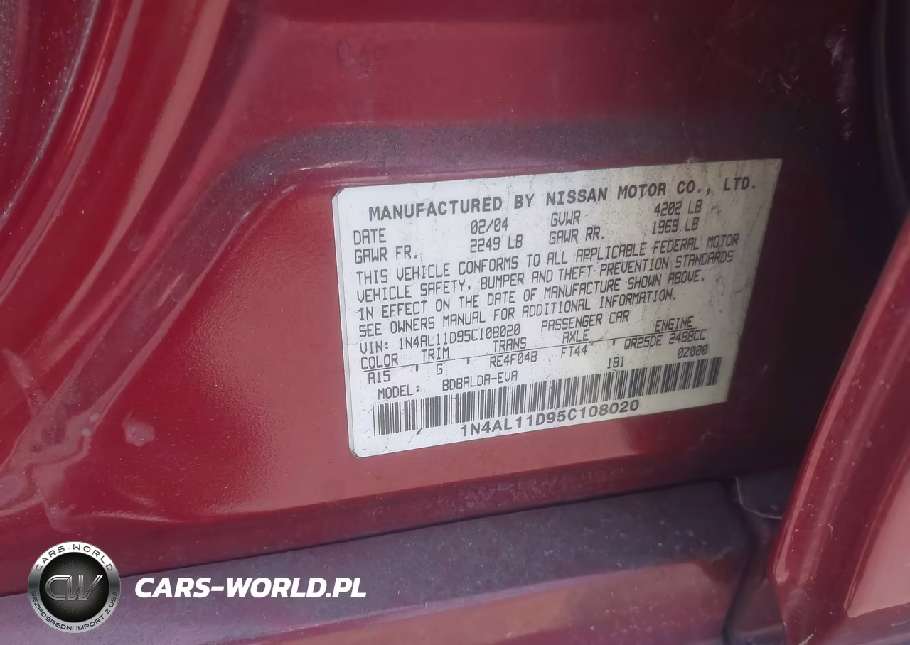 2005 Nissan Altima 2.5 S VIN:1N4AL11D95C108020 - 9