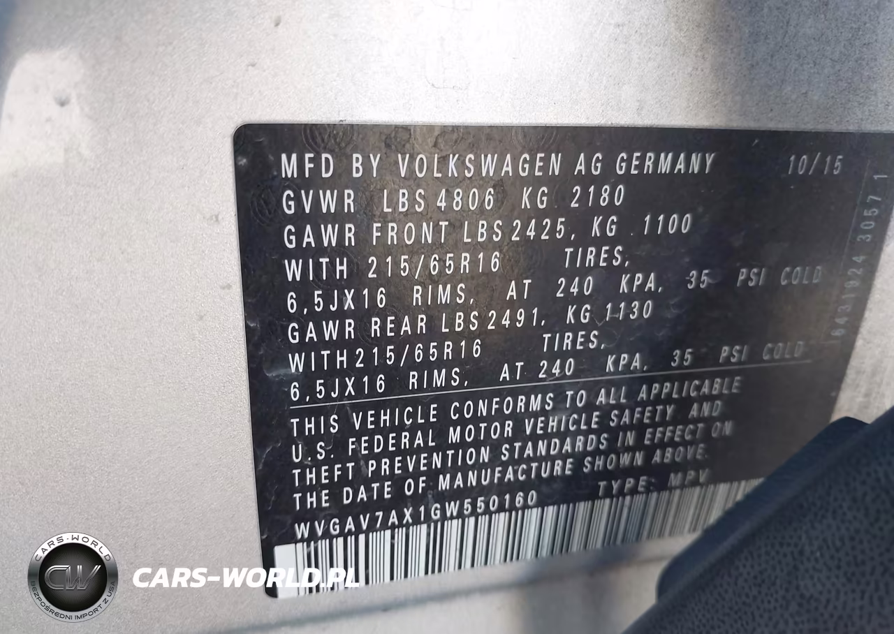 2016 Volkswagen Tiguan S VIN:WVGAV7AX1GW550160 - 9