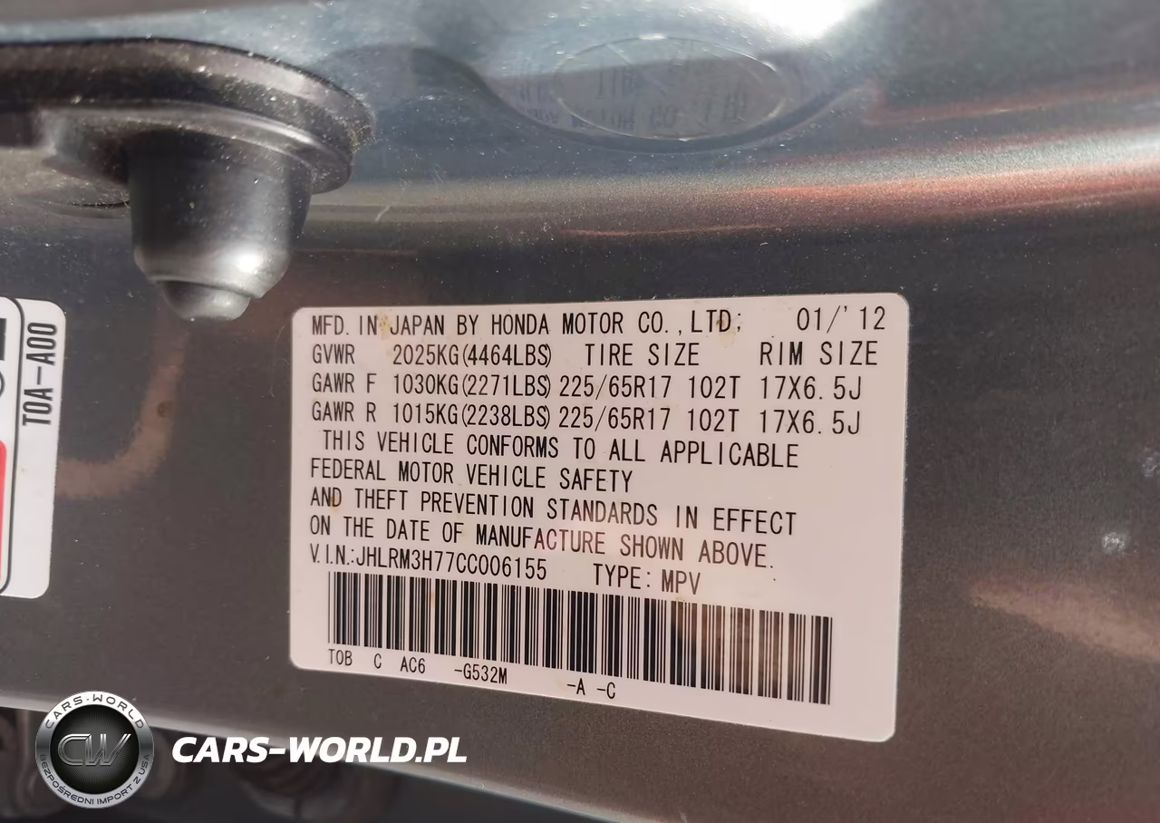 2012 Honda Cr-V Ex-L VIN:JHLRM3H77CC006155 - 9