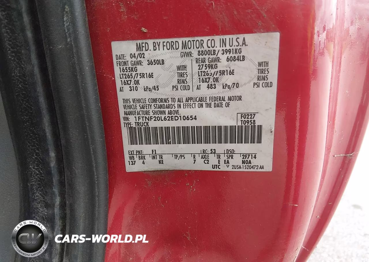 2002 Ford F-250 Xl-Xlt VIN:1FTNF20L62ED10654 - 9