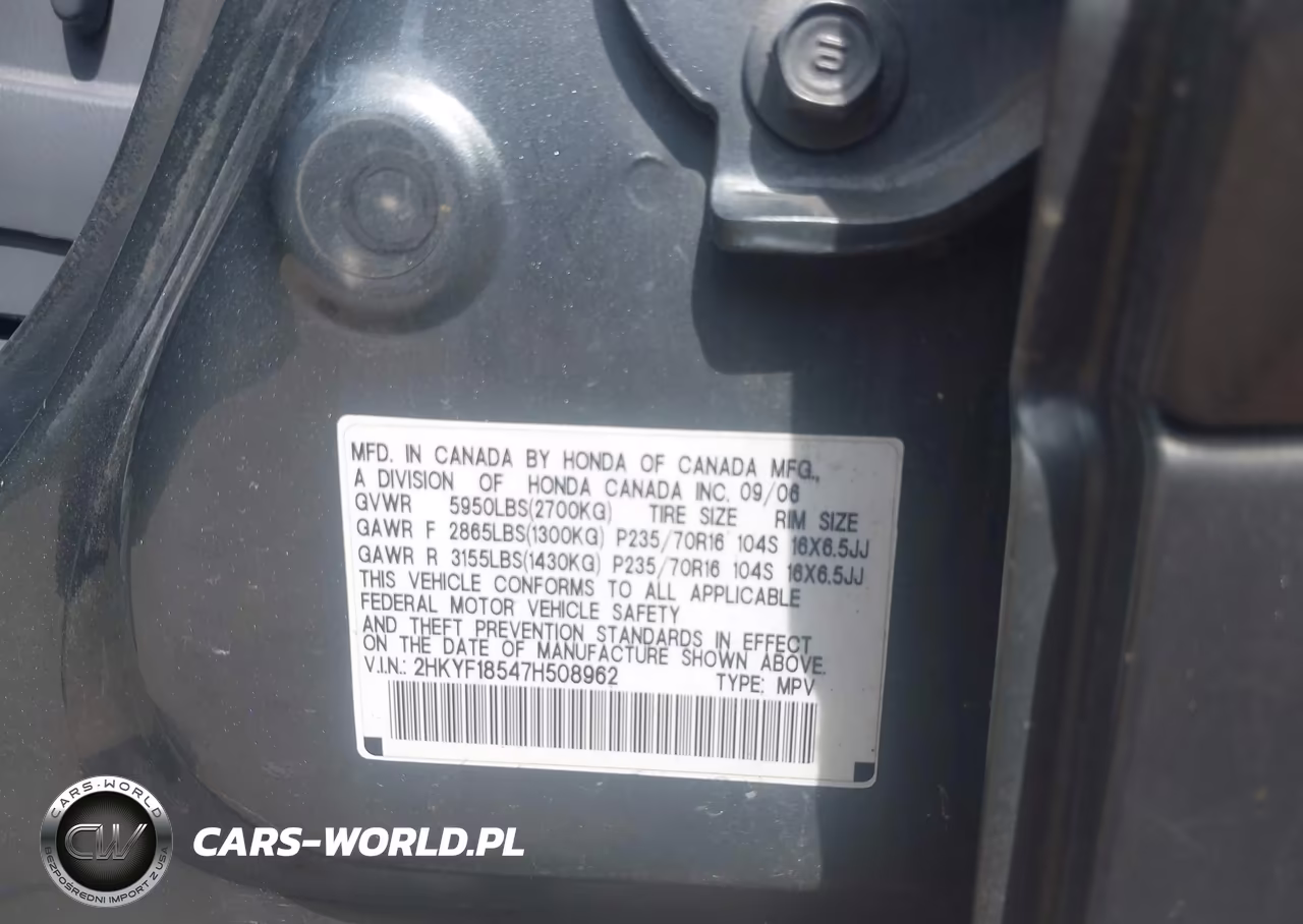 2007 Honda Pilot Ex-L VIN:2HKYF18547H508962 - 9