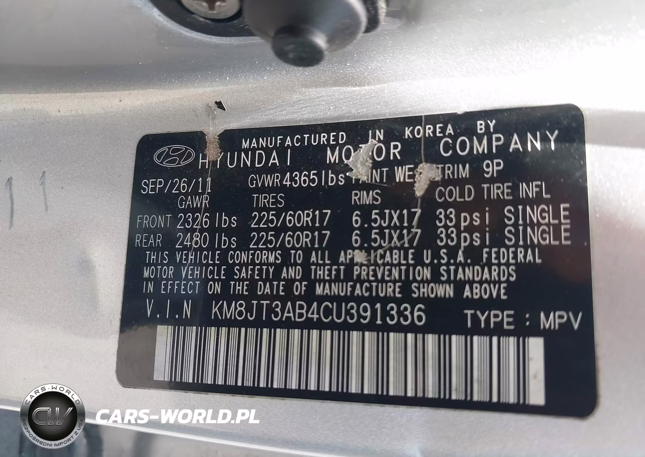 2012 Hyundai Tucson Gl VIN:KM8JT3AB4CU391336 - 9