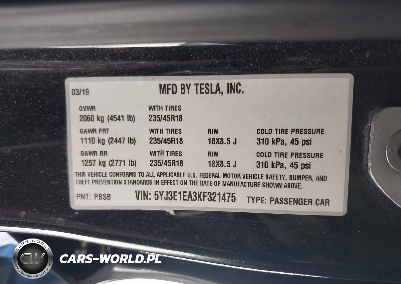 2019 Tesla Model 3 Long Range-Mid Range-Standard Range-Standard Range Plus VIN:5YJ3E1EA3KF321475 - 9
