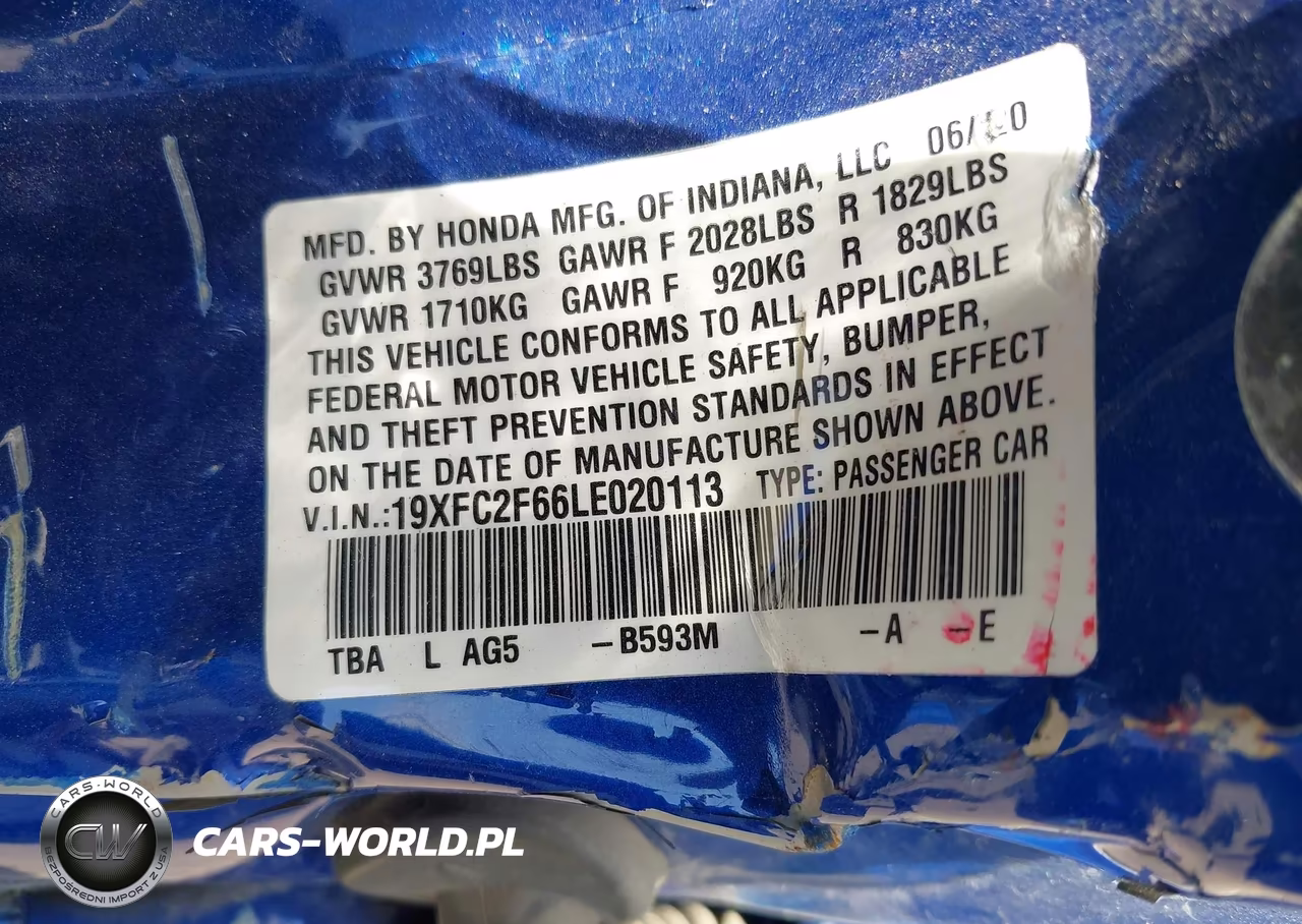 2020 Honda Civic Lx VIN:19XFC2F66LE020113 - 9