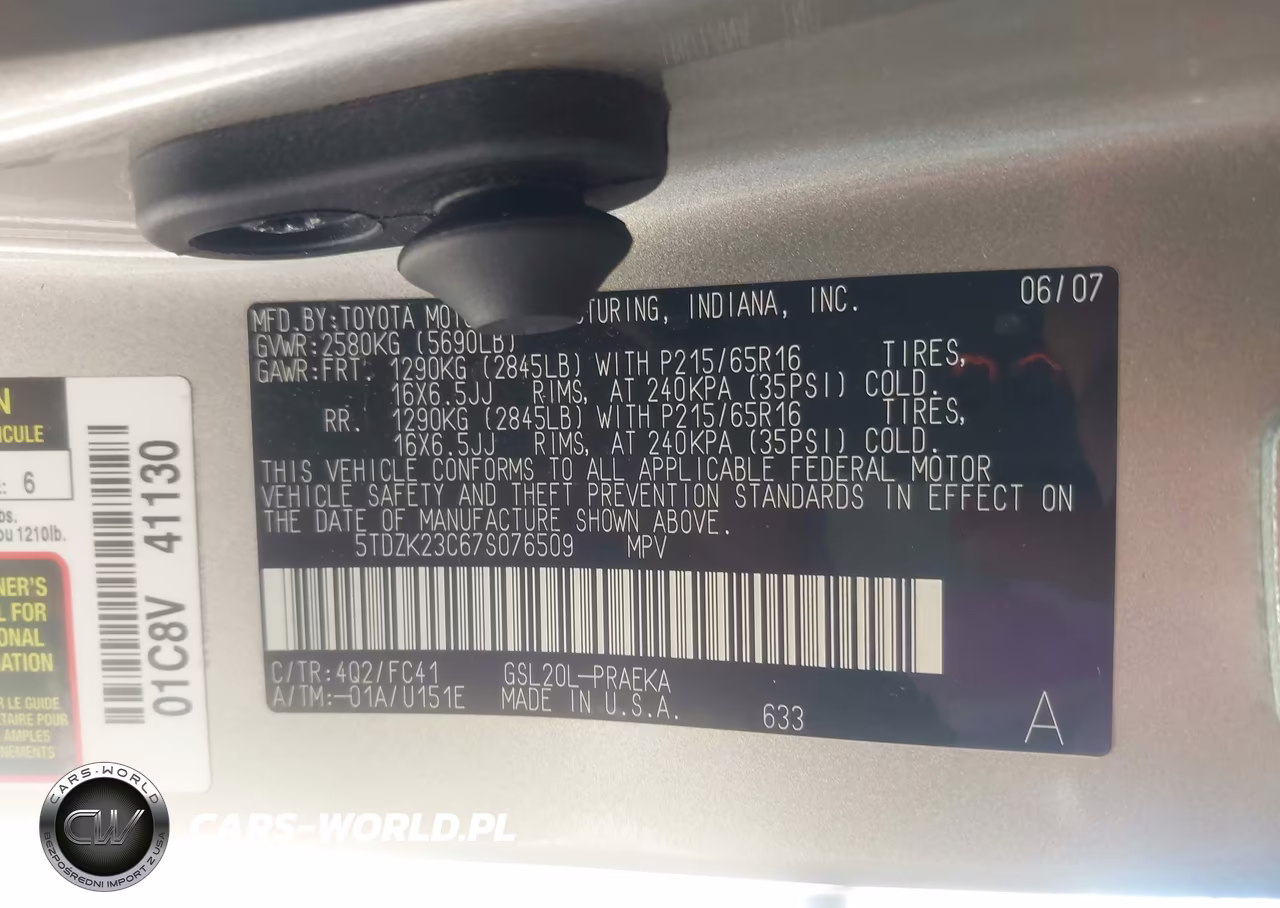 2007 Toyota Sienna Le VIN:5TDZK23C67S076509 - 9