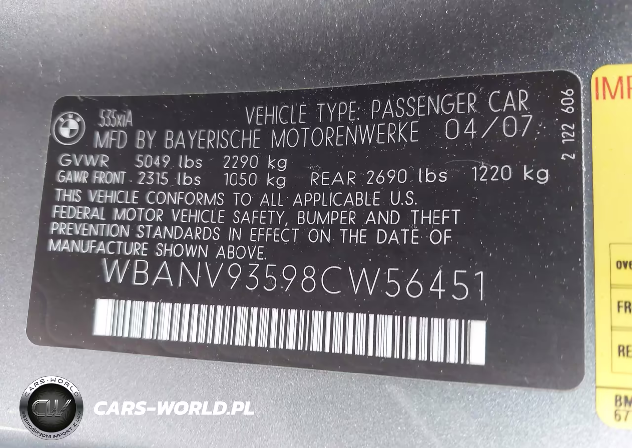 2008 BMW 535Xi VIN:WBANV93598CW56451 - 9