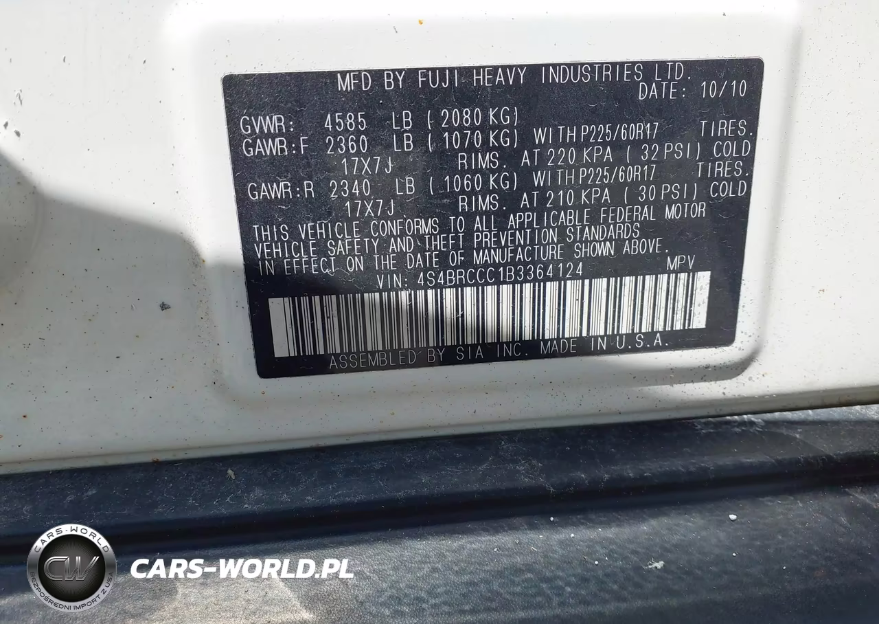 2011 Subaru Outback 2.5I Premium VIN:4S4BRCCC1B3364124 - 9