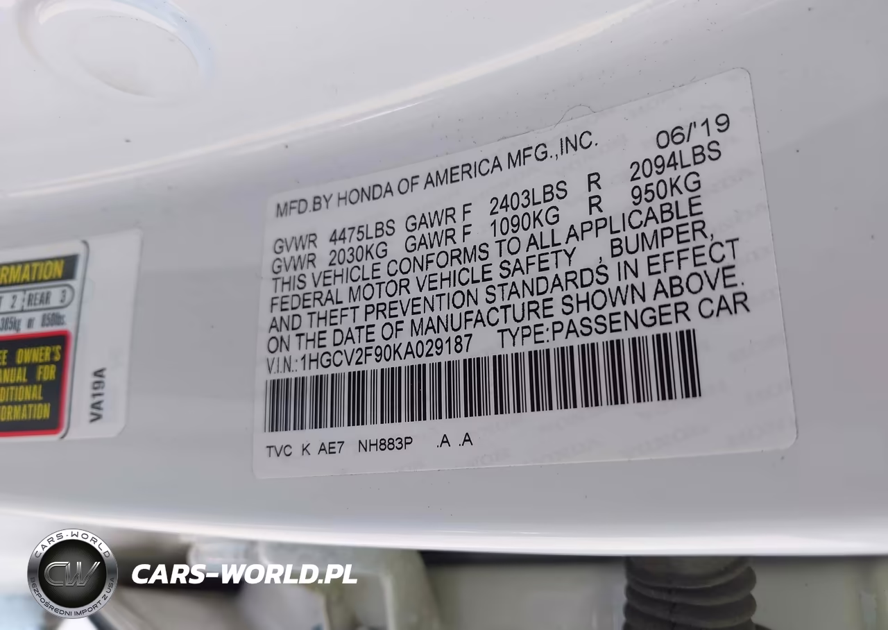 2019 Honda Accord Touring 2.0T VIN:1HGCV2F90KA029187 - 9