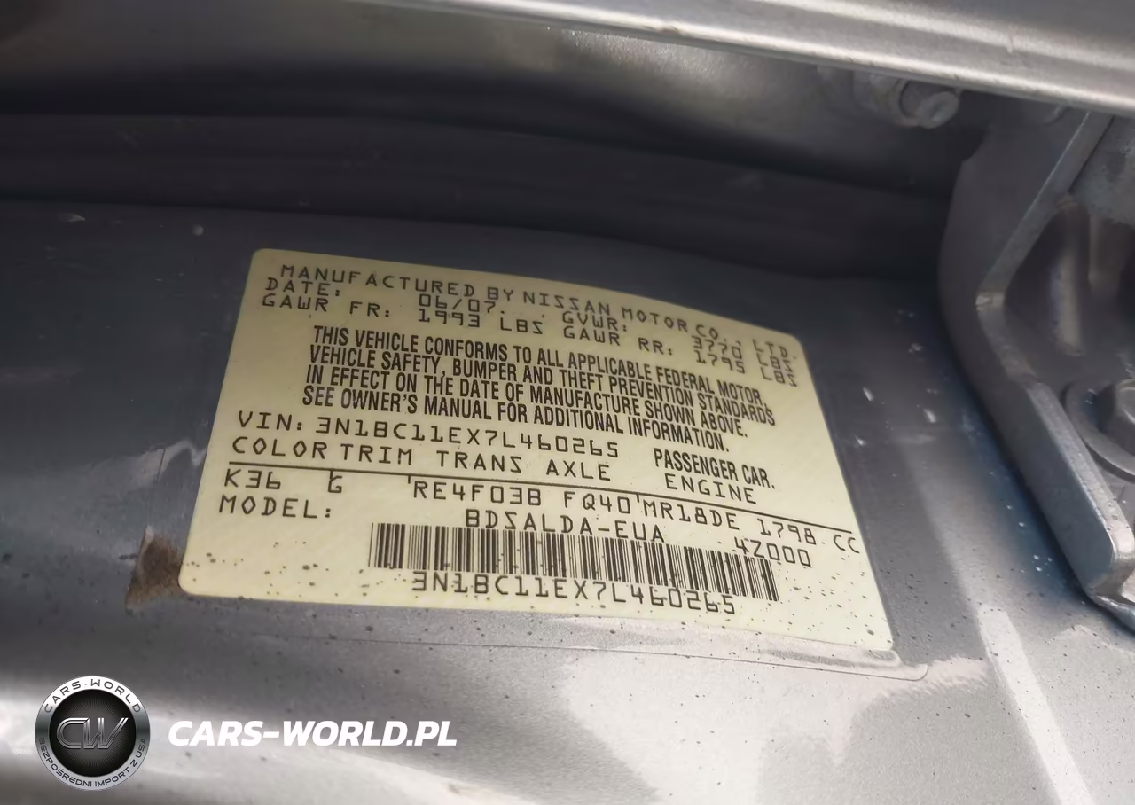 2007 Nissan Versa 1.8S VIN:3N1BC11EX7L460265 - 9