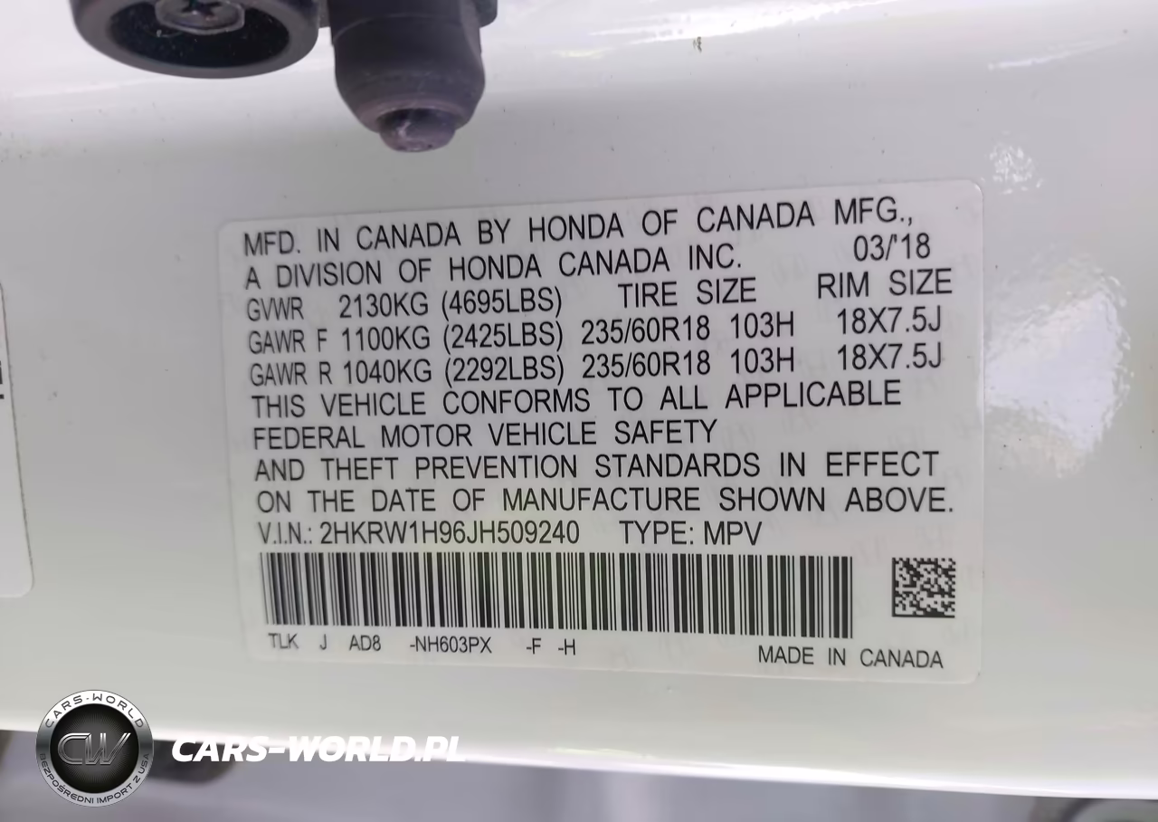 2018 Honda Cr-V Touring VIN:2HKRW1H96JH509240 - 9