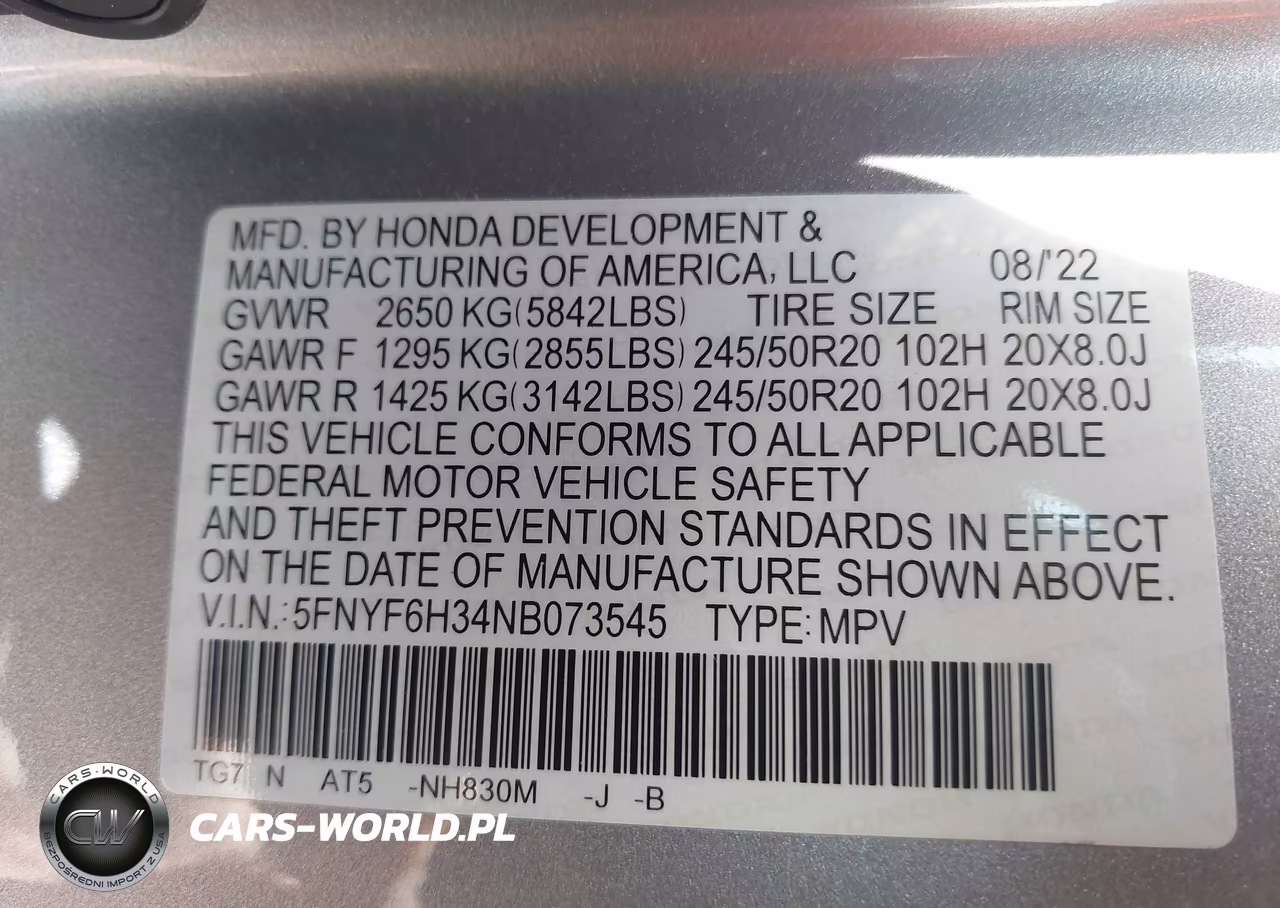 2022 Honda Pilot Awd Sport VIN:5FNYF6H34NB073545 - 9