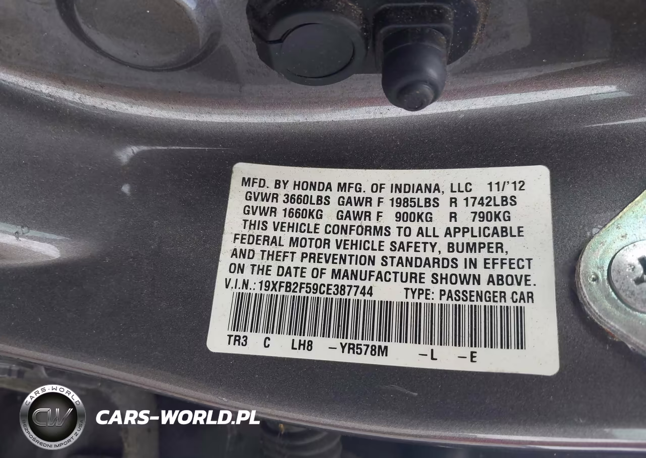 2012 Honda Civic Lx VIN:19XFB2F59CE387744 - 9