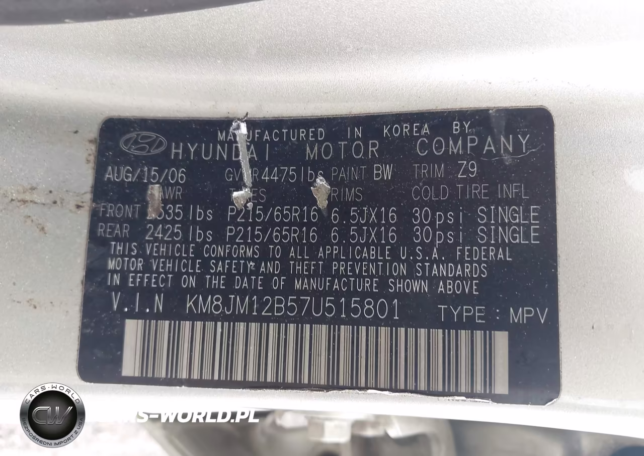 2007 Hyundai Tucson Gls VIN:KM8JM12B57U515801 - 9