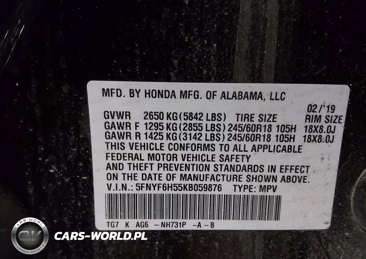 2019 Honda Pilot Ex-L VIN:5FNYF6H55KB059876 - 9