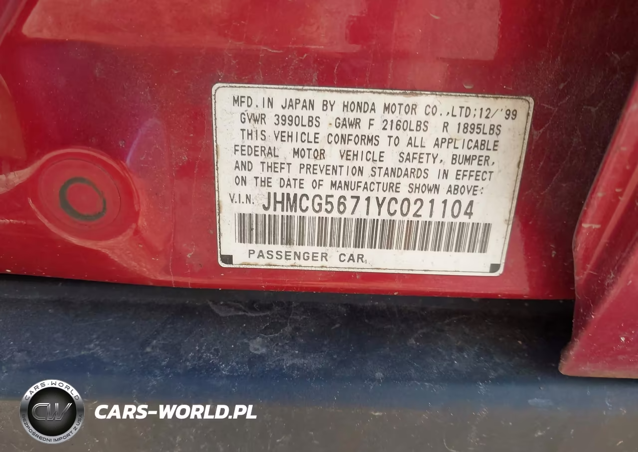 2000 Honda Accord 2.3 Se VIN:JHMCG5671YC021104 - 9