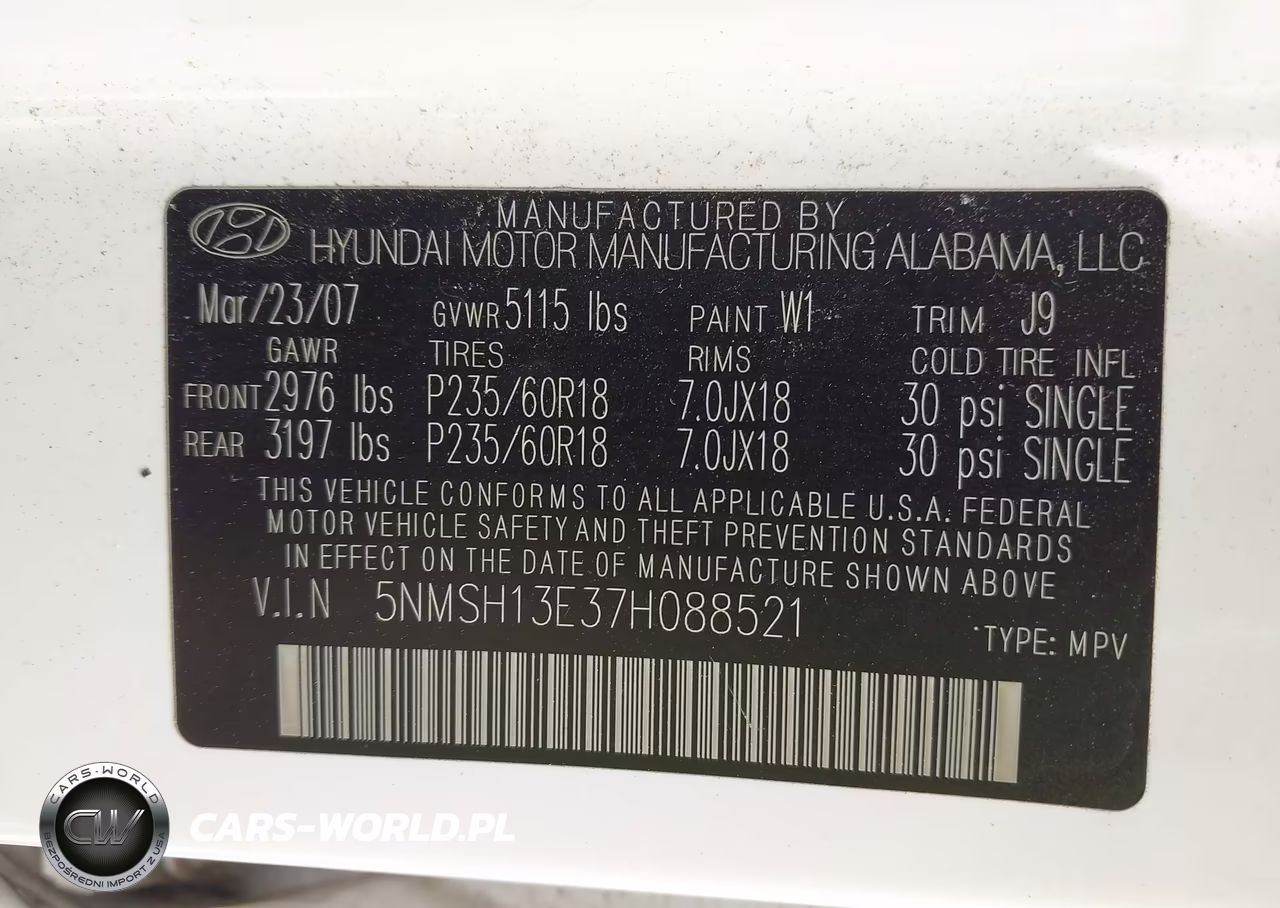 2007 Hyundai Santa Fe Limited-Se VIN:5NMSH13E37H088521 - 9