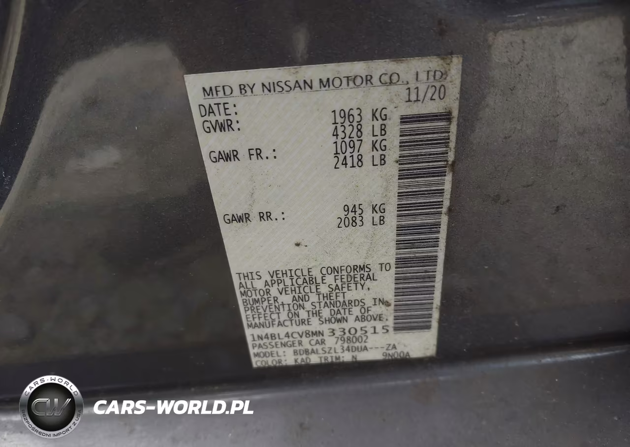 2021 Nissan Altima Sr Fwd VIN:1N4BL4CV8MN330515 - 9