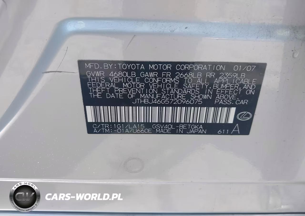2007 Lexus Es 350 VIN:JTHBJ46G572096075 - 9