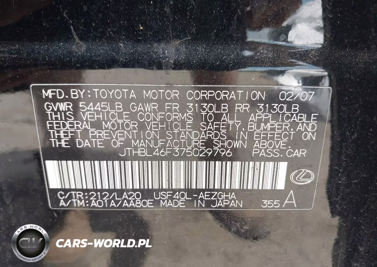 2007 Lexus Ls 460 VIN:JTHBL46F375029796 - 9