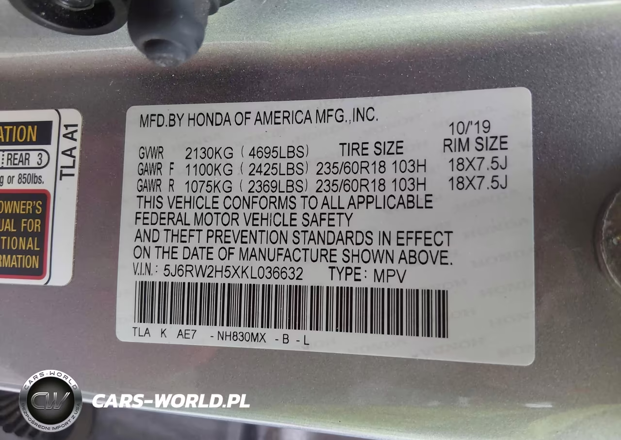 2019 Honda Cr-V Ex VIN:5J6RW2H5XKL036632 - 9