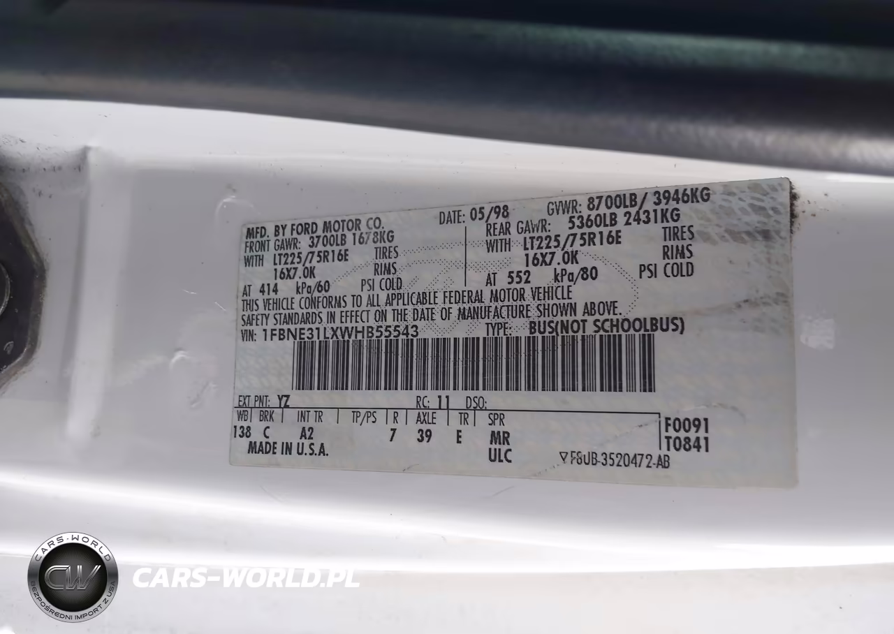 1998 Ford Club Wagon Xl-Xlt VIN:1FBNE31LXWHB55543 - 9