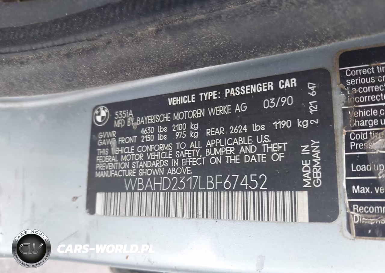 1990 BMW 535 I Automatic VIN:WBAHD2317LBF67452 - 9