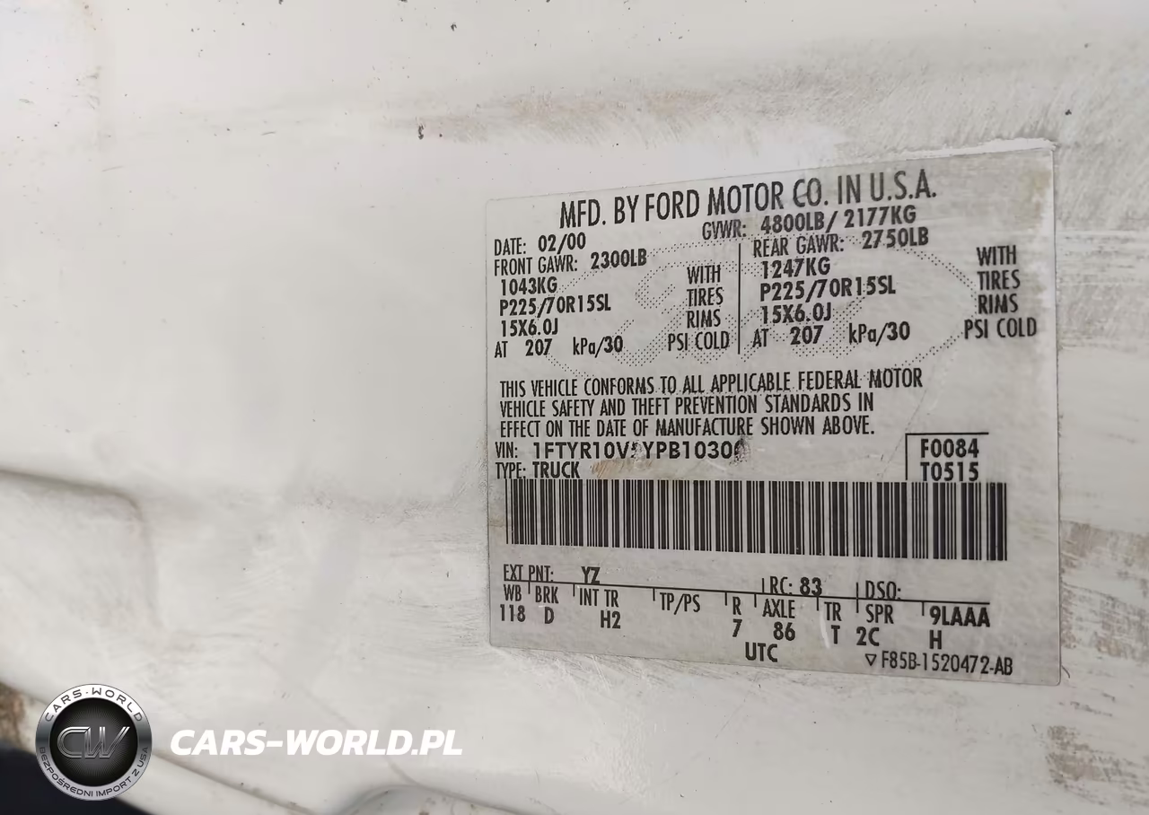 2000 Ford Ranger Xl-Xlt VIN:1FTYR10V7YPB10301 - 9