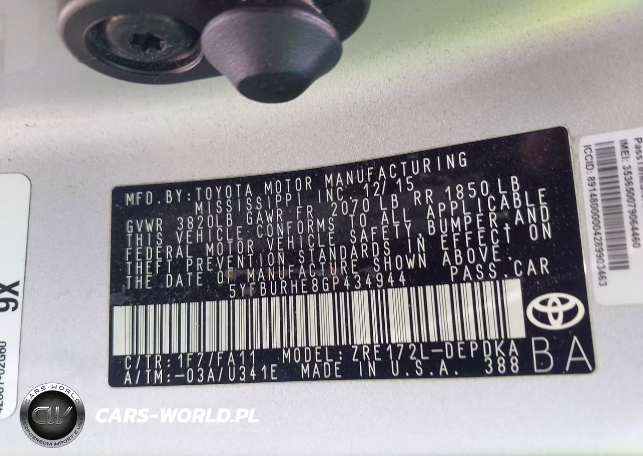 2016 Toyota Corolla L VIN:5YFBURHE8GP434944 - 9