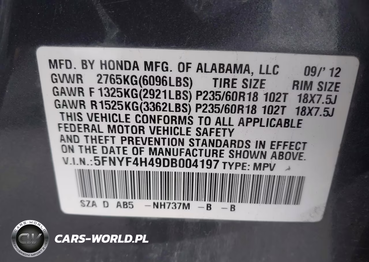 2013 Honda Pilot Ex VIN:5FNYF4H49DB004197 - 9