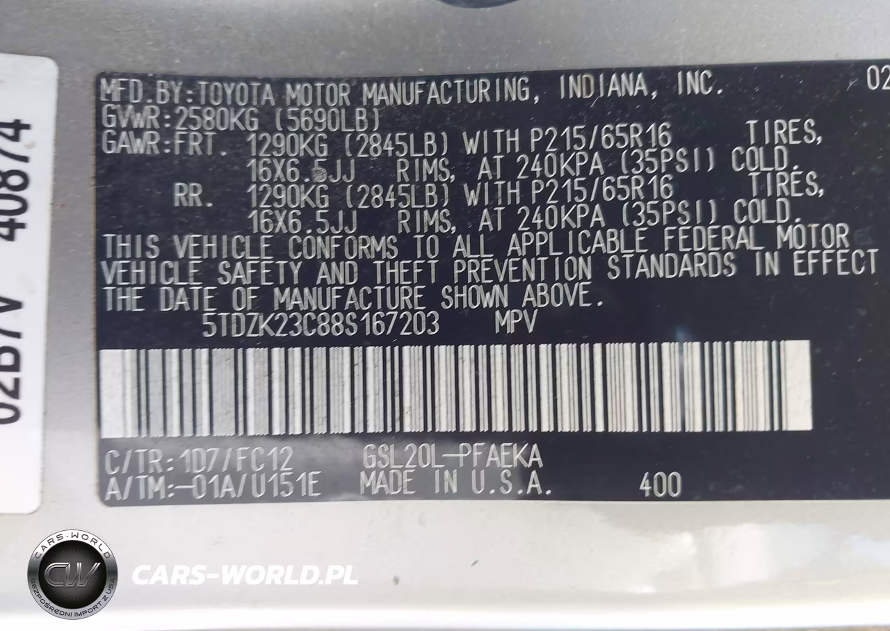 2008 Toyota Sienna Le VIN:5TDZK23C88S167203 - 9