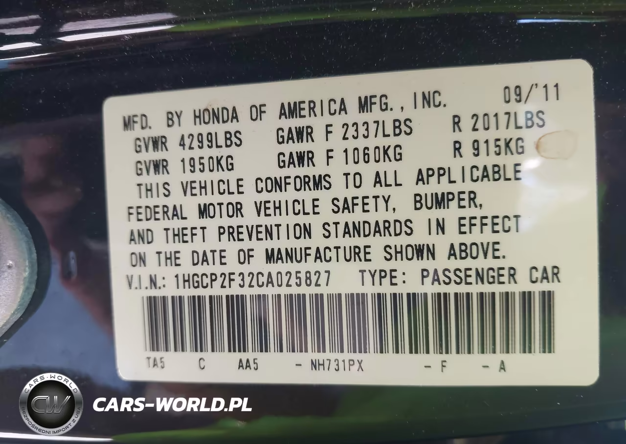 2012 Honda Accord 2.4 Lx VIN:1HGCP2F32CA025827 - 9