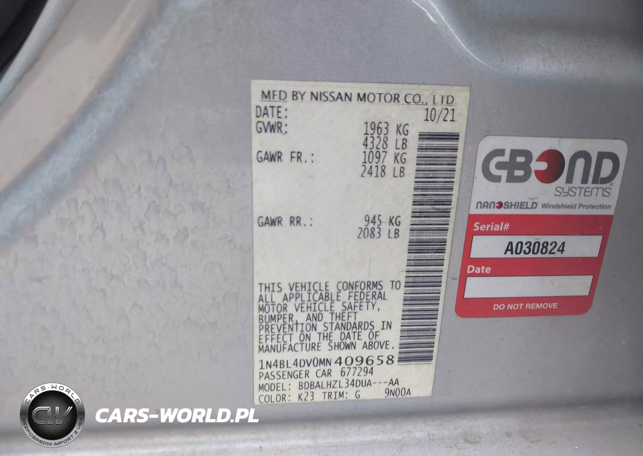 2021 Nissan Altima Sv Fwd VIN:1N4BL4DV0MN409658 - 9
