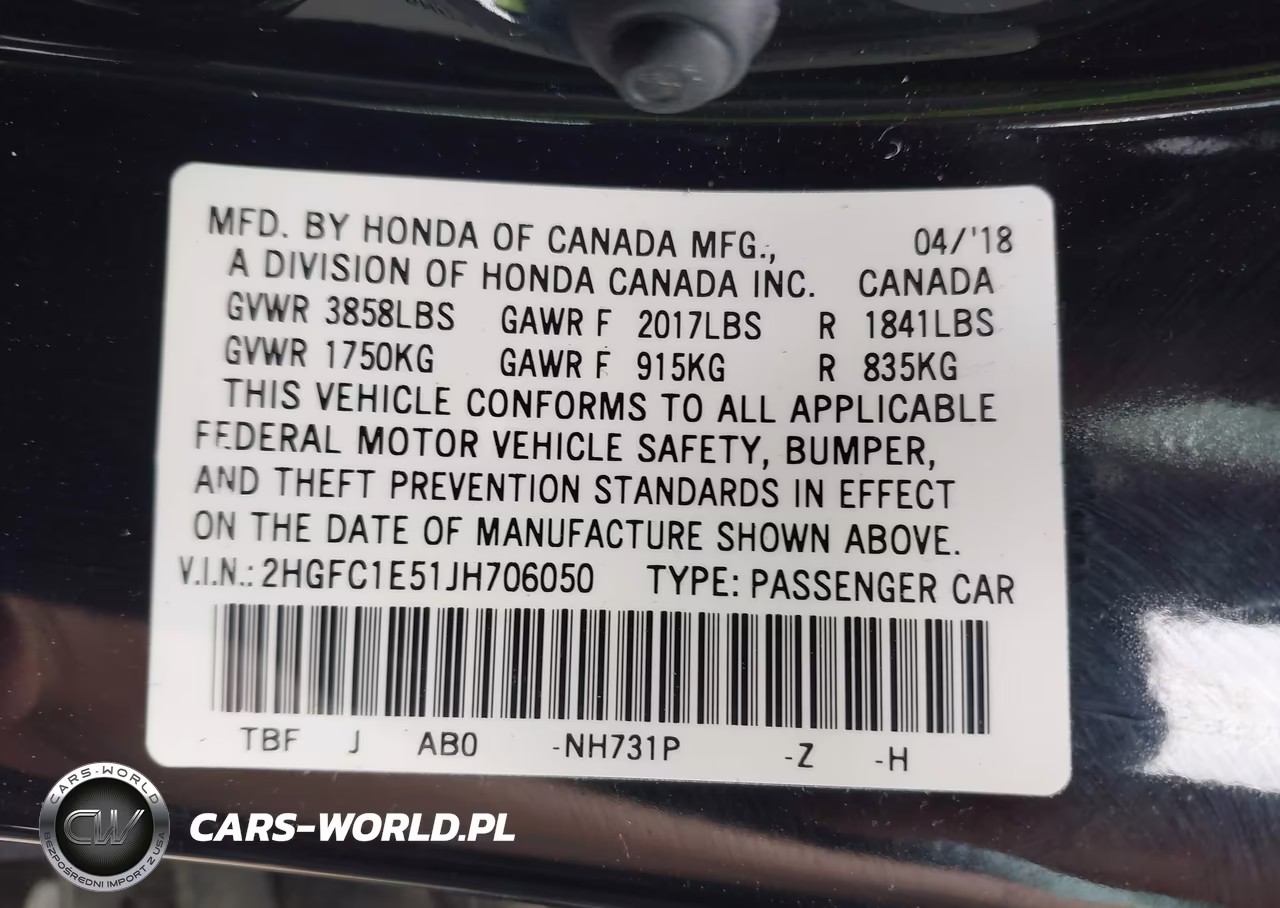 2018 Honda Civic Si VIN:2HGFC1E51JH706050 - 9