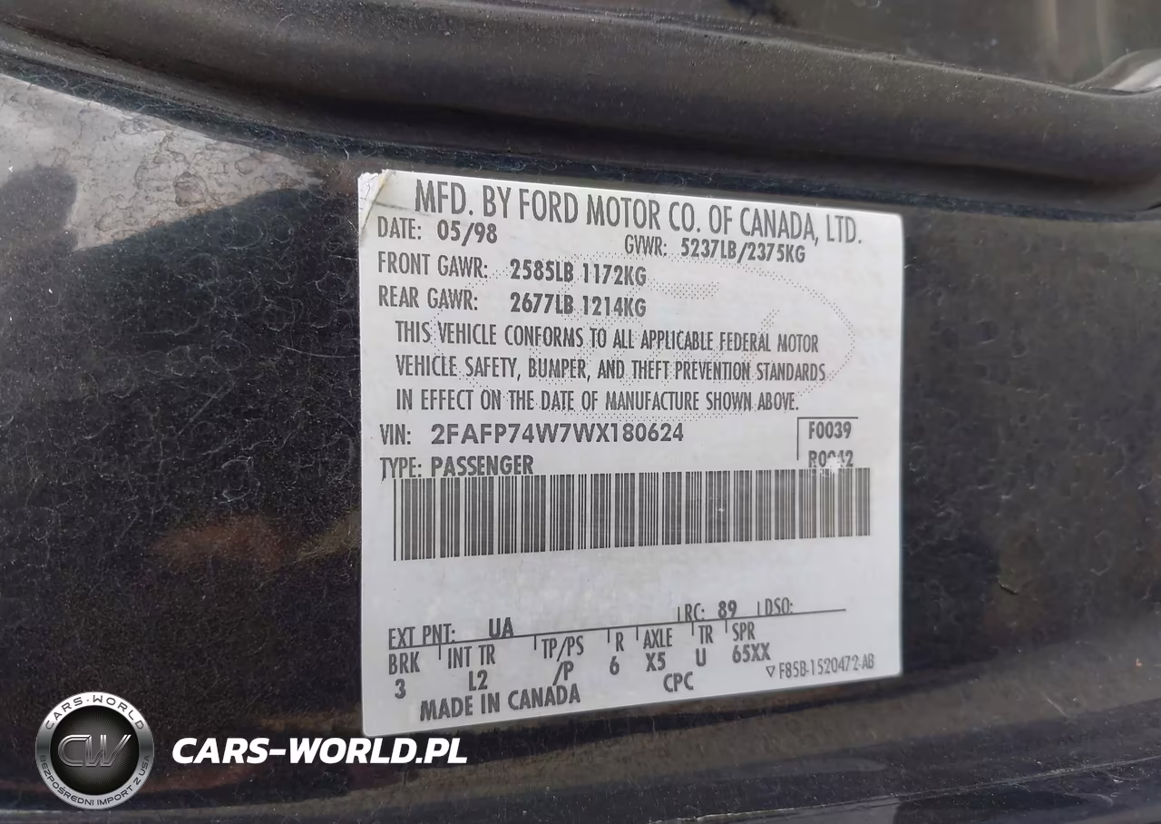 1998 Ford Crown Victoria Lx VIN:2FAFP74W7WX180624 - 9
