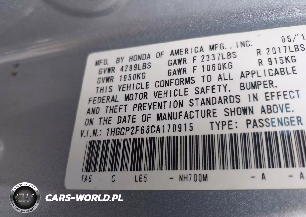 2012 Honda Accord 2.4 Se VIN:1HGCP2F68CA170915 - 9