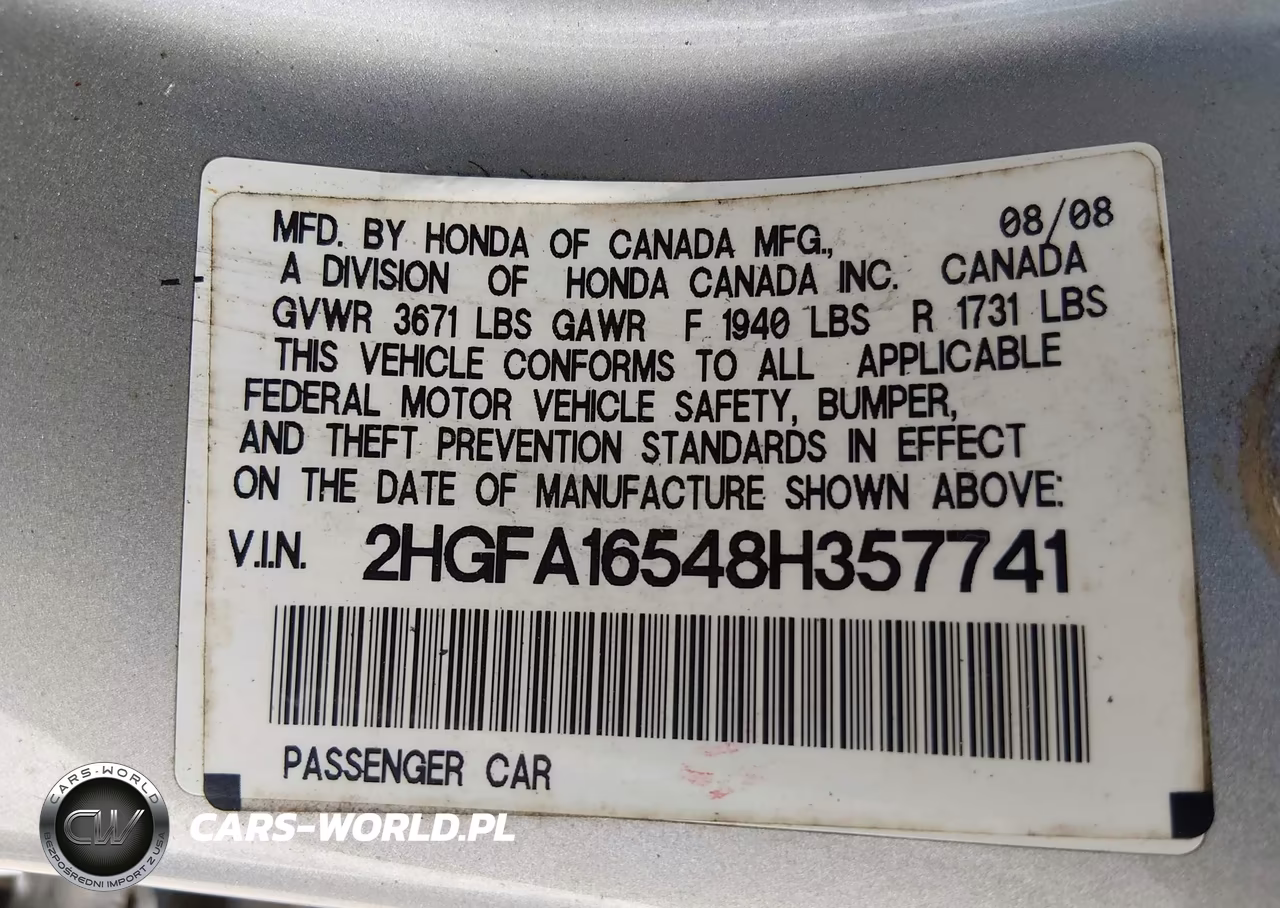 2008 Honda Civic Lx VIN:2HGFA16548H357741 - 9